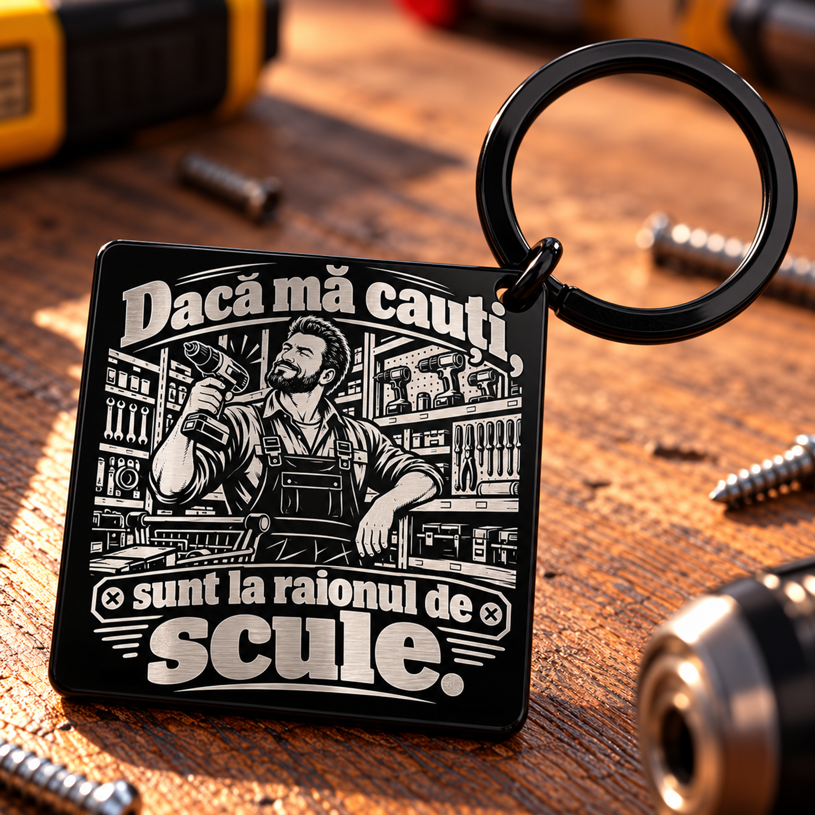 Breloc Inox Gravat - Daca ma cauti, sunt la scule